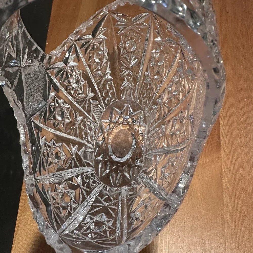 Vtg Clear Glass Basket Star Diamond Pattern Starburst 7